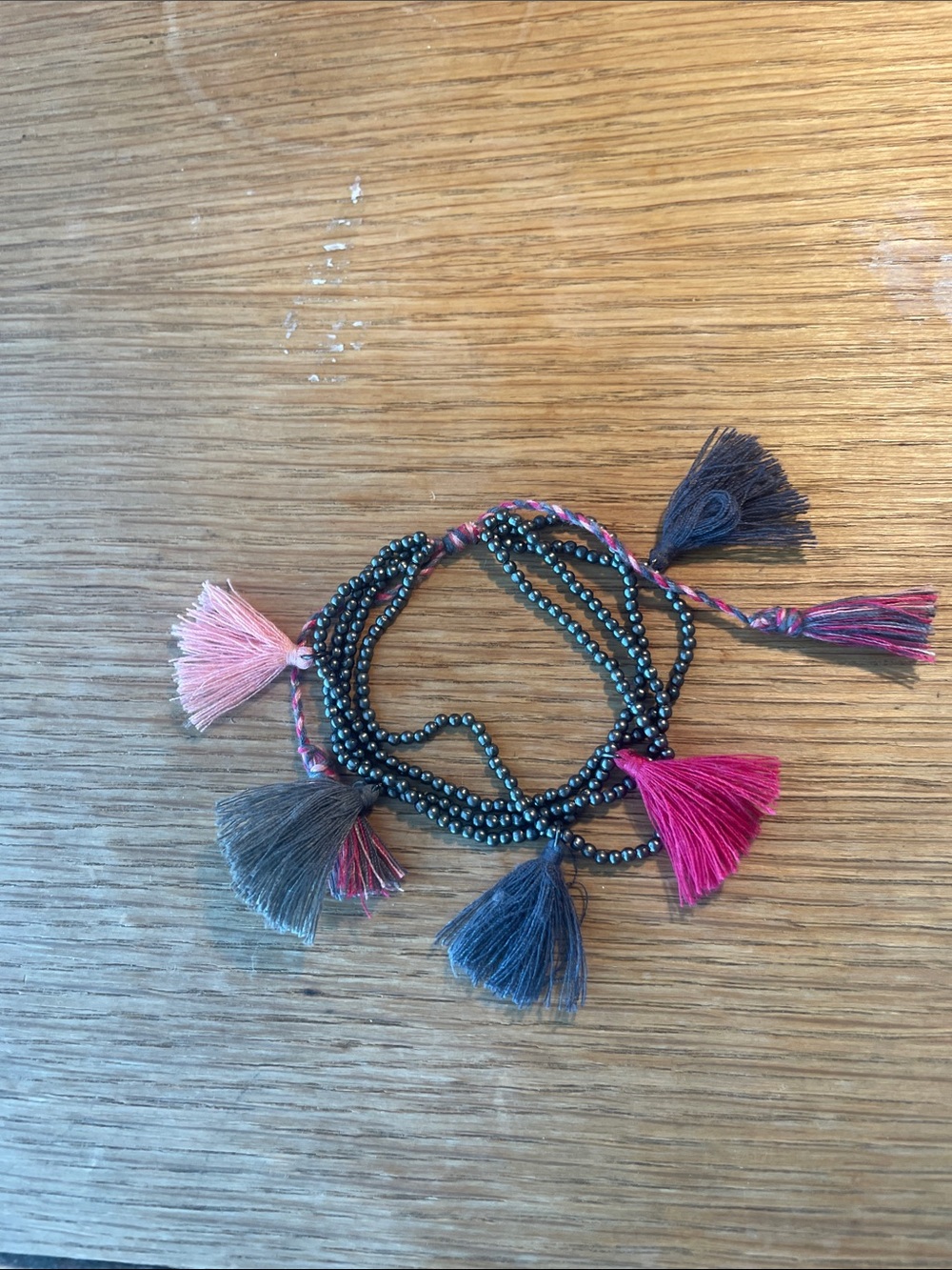 Beaded Tassel Wrap Bracelet in Pink, Navy & Gray - Women Accessories